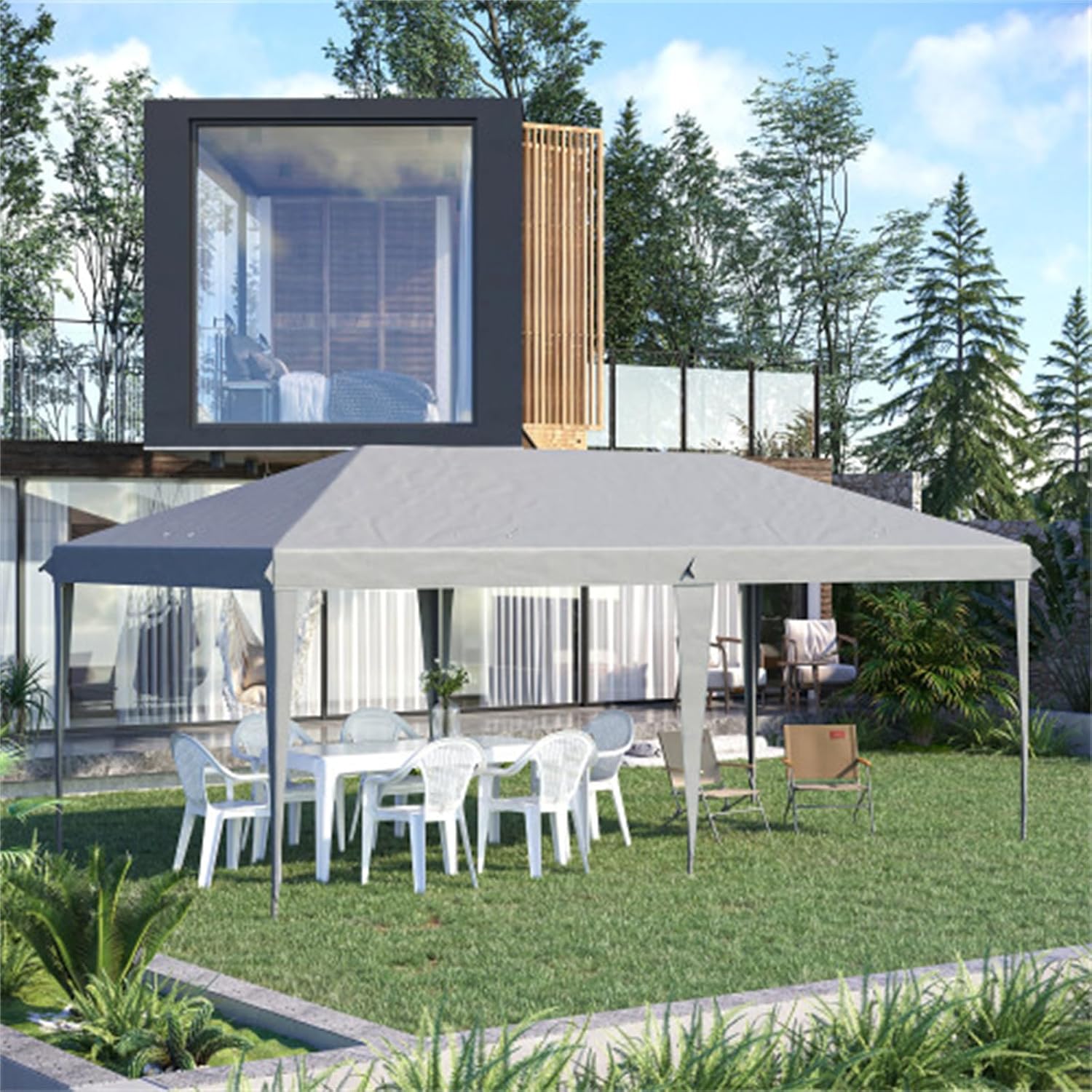 10' x 20' Pop-up Canopy Tent, Sunshade, Rain Shelter, Heavy Duty Tent for Party, Outdoor Instant Gazebo Sunshade with Carrying Bag for Catering, Events, Weddings, Backyard BBQ, Gray