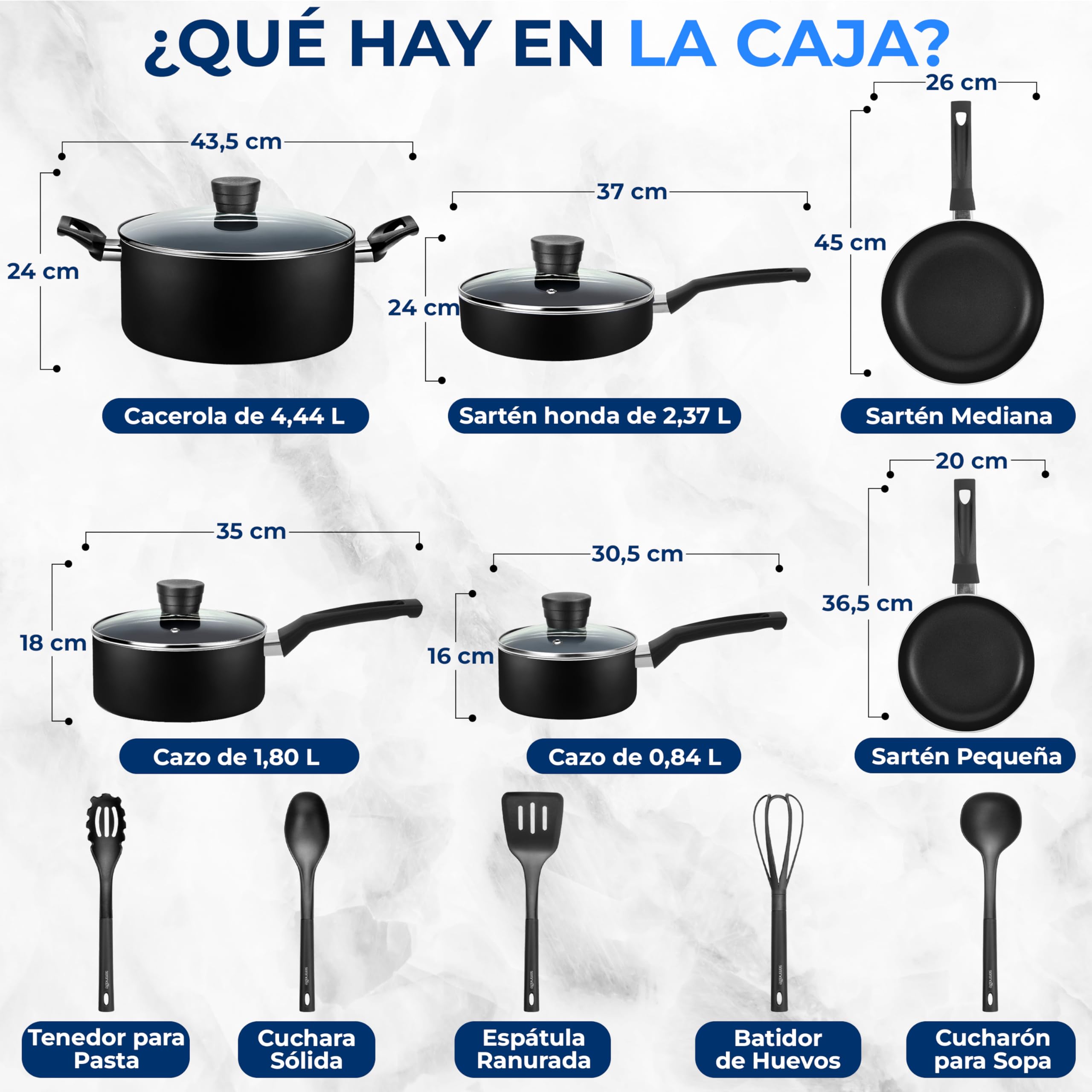 SereneLife bateria de cocina, Antiadherentes, 15 piezas, Resistentes al calor, Sartenes y ollas con tapas, Incluye utensilios