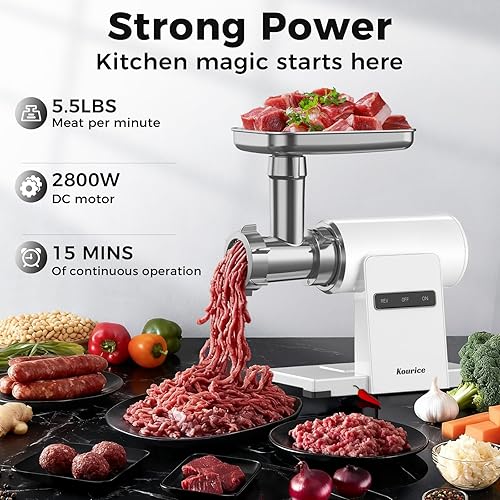 Miniatura 7 de Picadora de carne, picadora eléctrica de carne con máquina de relleno de salchichas y kit de kubbe, picadora de carne de cuerpo metálico con 3