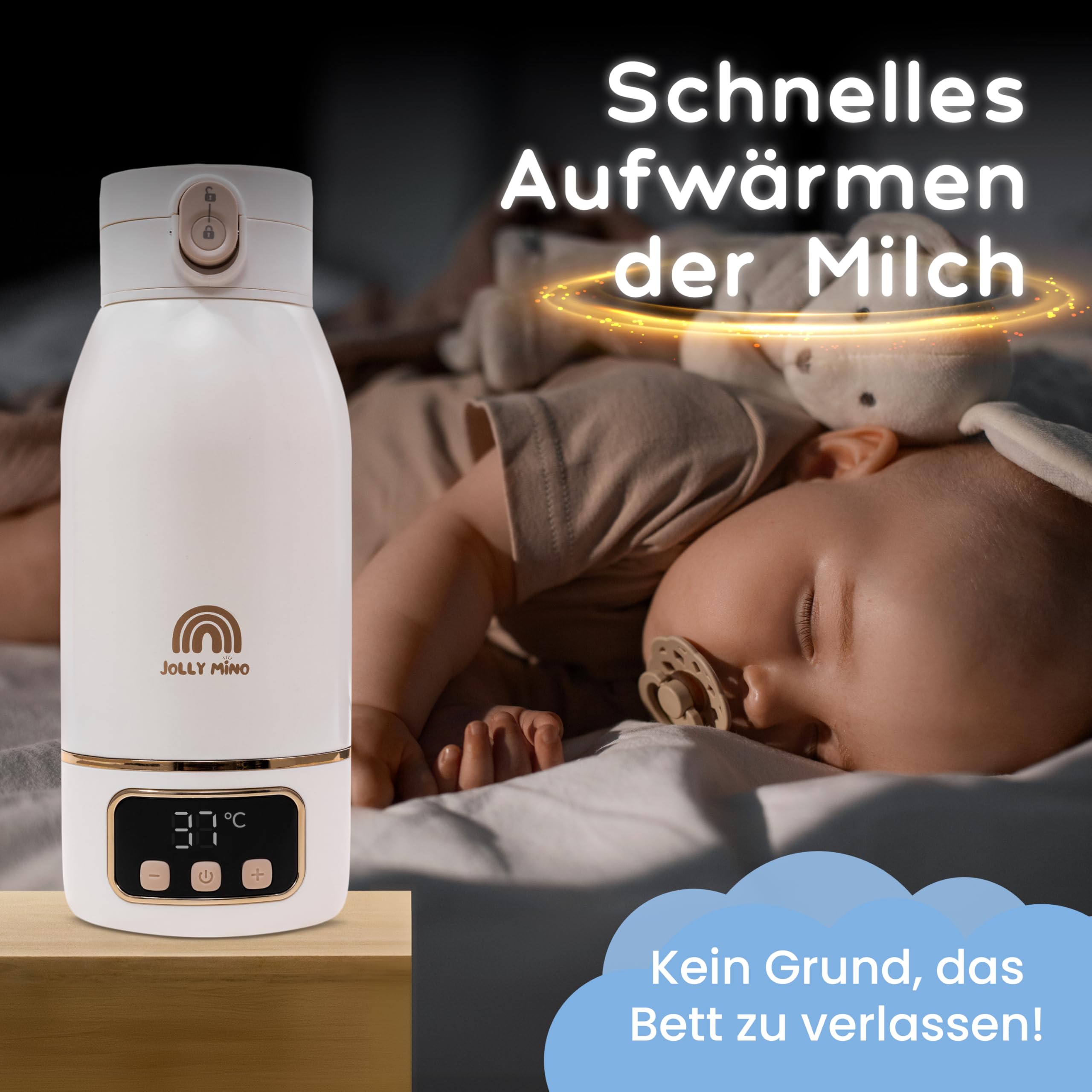 Tragbarer Flaschenwärmer Baby Unterwegs 500 ml – Drahtloser Mobiler Flaschenwärmer – Für Muttermilch & Wasser – Wasserdicht, Edelstahl – Ideal für Nacht, Ausflüge, Auto & Flugzeug