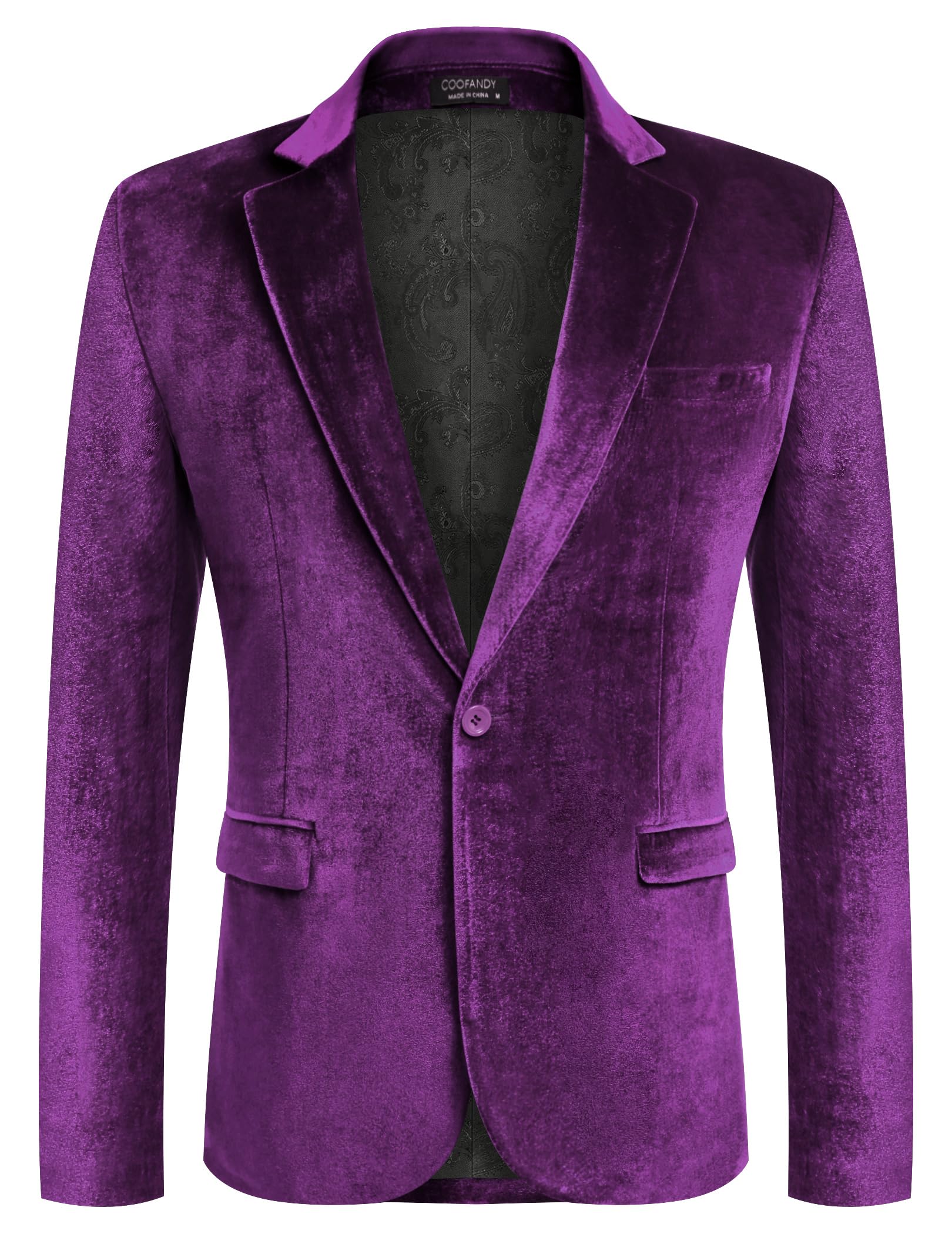 COOFANDY Men's Velvet Blazer Notched Lapel Velour Suit Jacket One Button Tuxedo Jackets for Wedding Prom Party Dinner