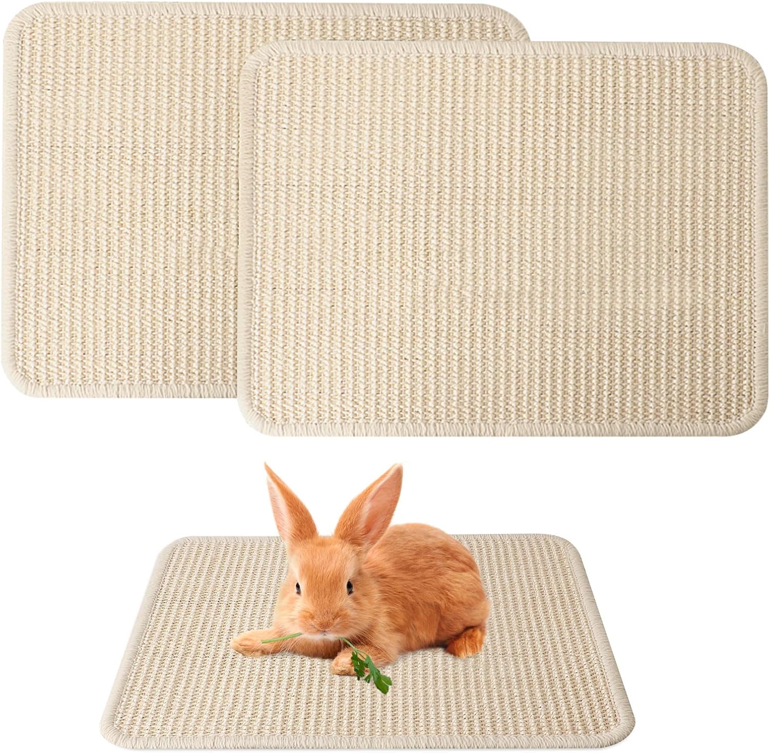16インチ x 12インチ ラビットスクラッチマット2枚:サイザルバニー スクラッチ パッド 屋内 ベッド おもちゃ &amp; 噛