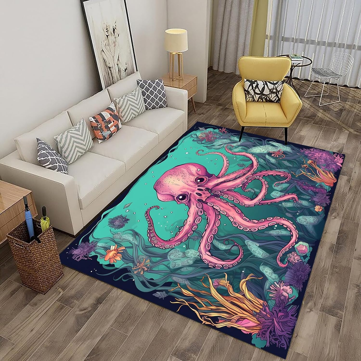 Tapis de salon 3D poulpe doux et antidérapant pour protéger les sols de votre maison