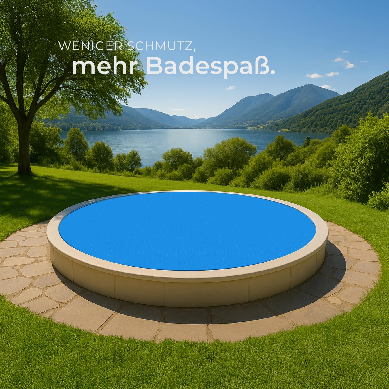 tectake® Poolabdeckung rund, Solarplane Pool, Poolplane rund, Poolzubehör Abdeckplane für Aufstellpool, Pool Garten, Schwimmbecken, Pool Abdeckung mit Noppenfolie als Solar Poolheizung - Ø 455 cm