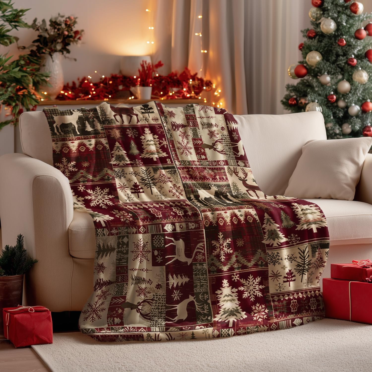 Horaldaily Christmas Flannel Blanket Throw, Christmas Red Reindeer Snow Soft Fuzzy Plush Cozy Fleece Blankets for Couch Sofa Bed Lounging, Ideal Gifts for Kids Adults Wife Self, 50x60