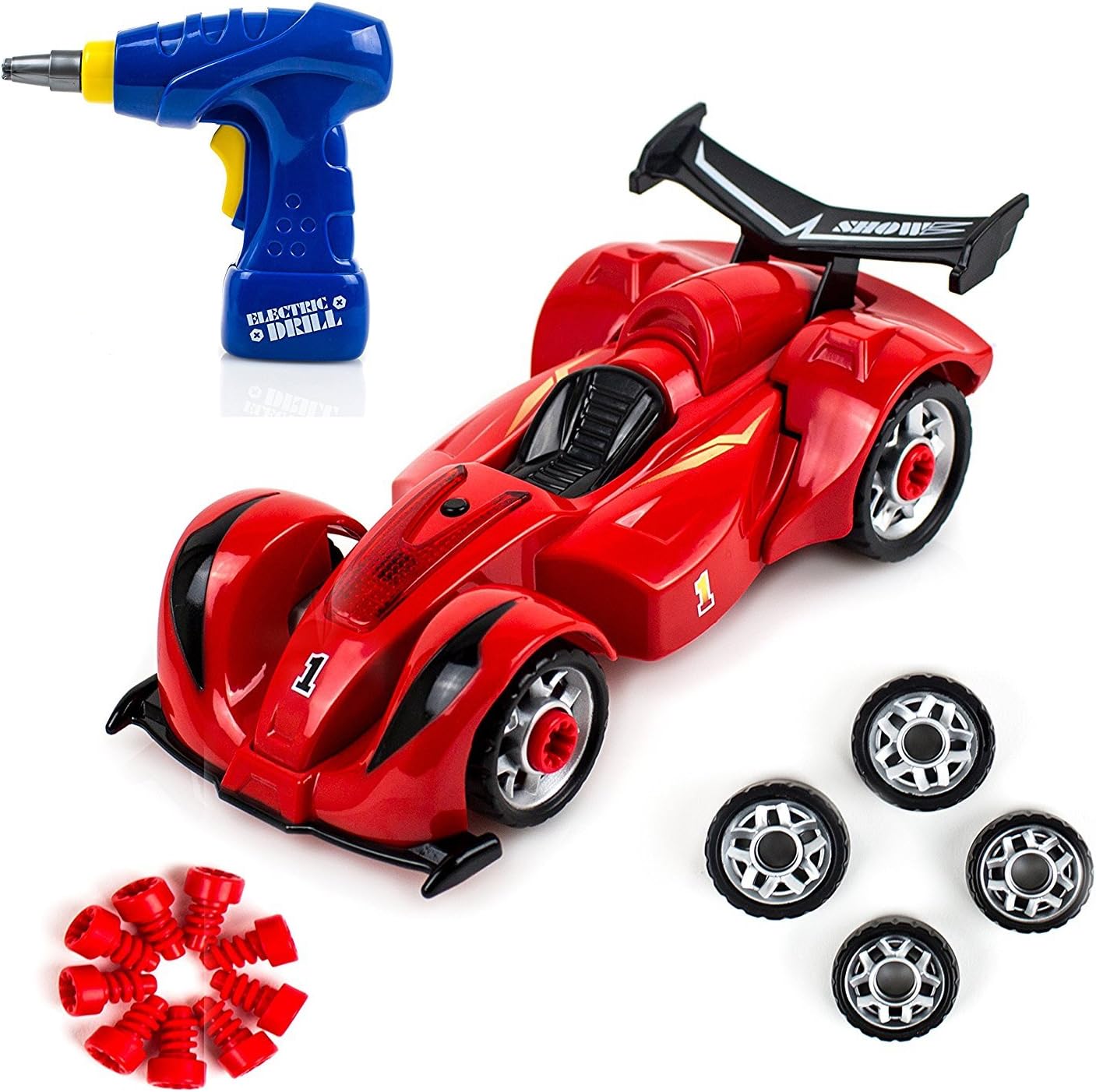 Paradise Treasures Build Your Own Toy Formula Racing Car Take-A-Part Toy for Kids with 24 Take Apart Pieces, Tool Drill, Lights and Sounds