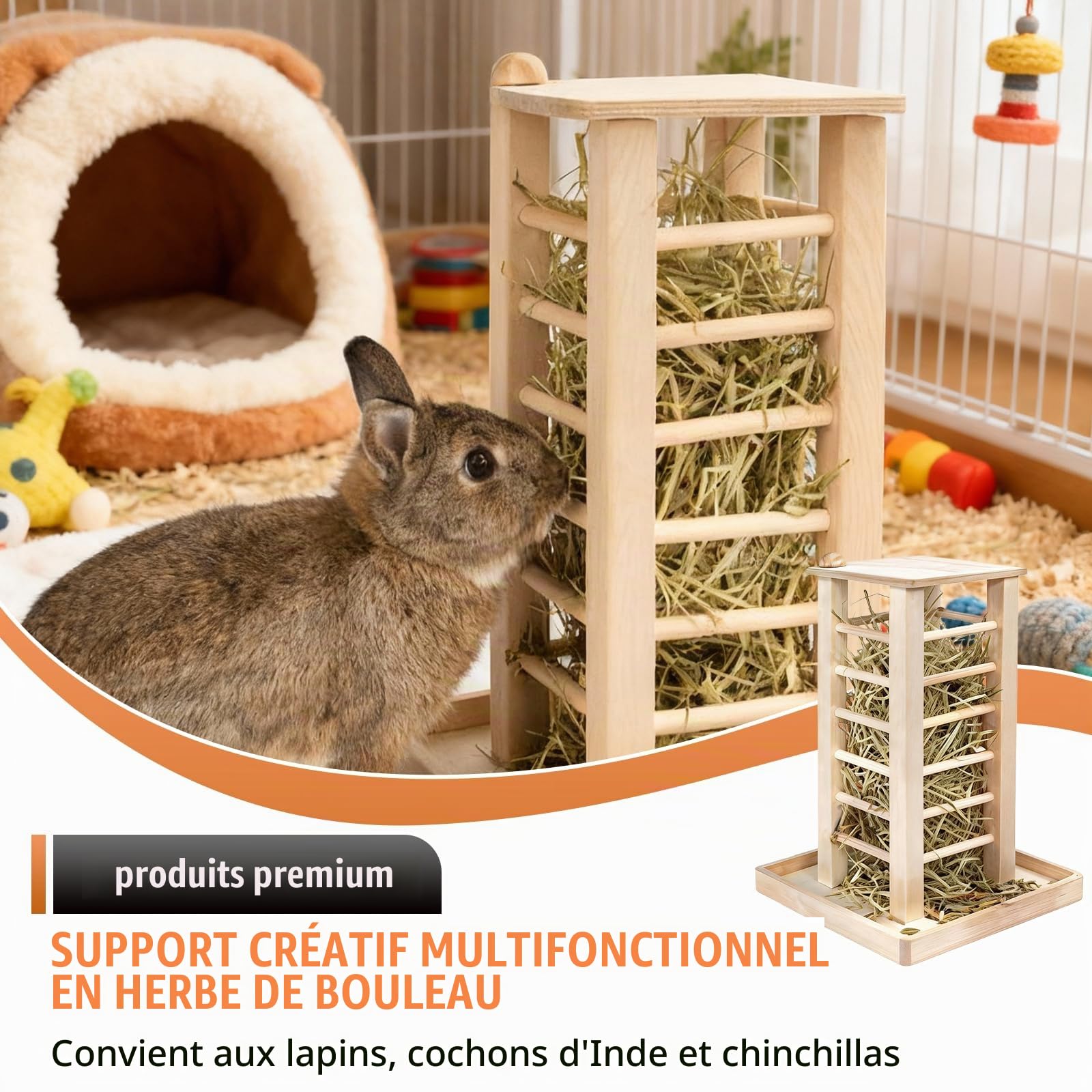 Mangeoire A FoinZ en BoisZ,Mangeoire Foin Lapin en Bois,Râtelier À Foin en Bois,Ratelier Foin Lapin pour Petits Animaux De Compagnie,Cochons D’Inde,Lapins,Chinchillas,Hamsters