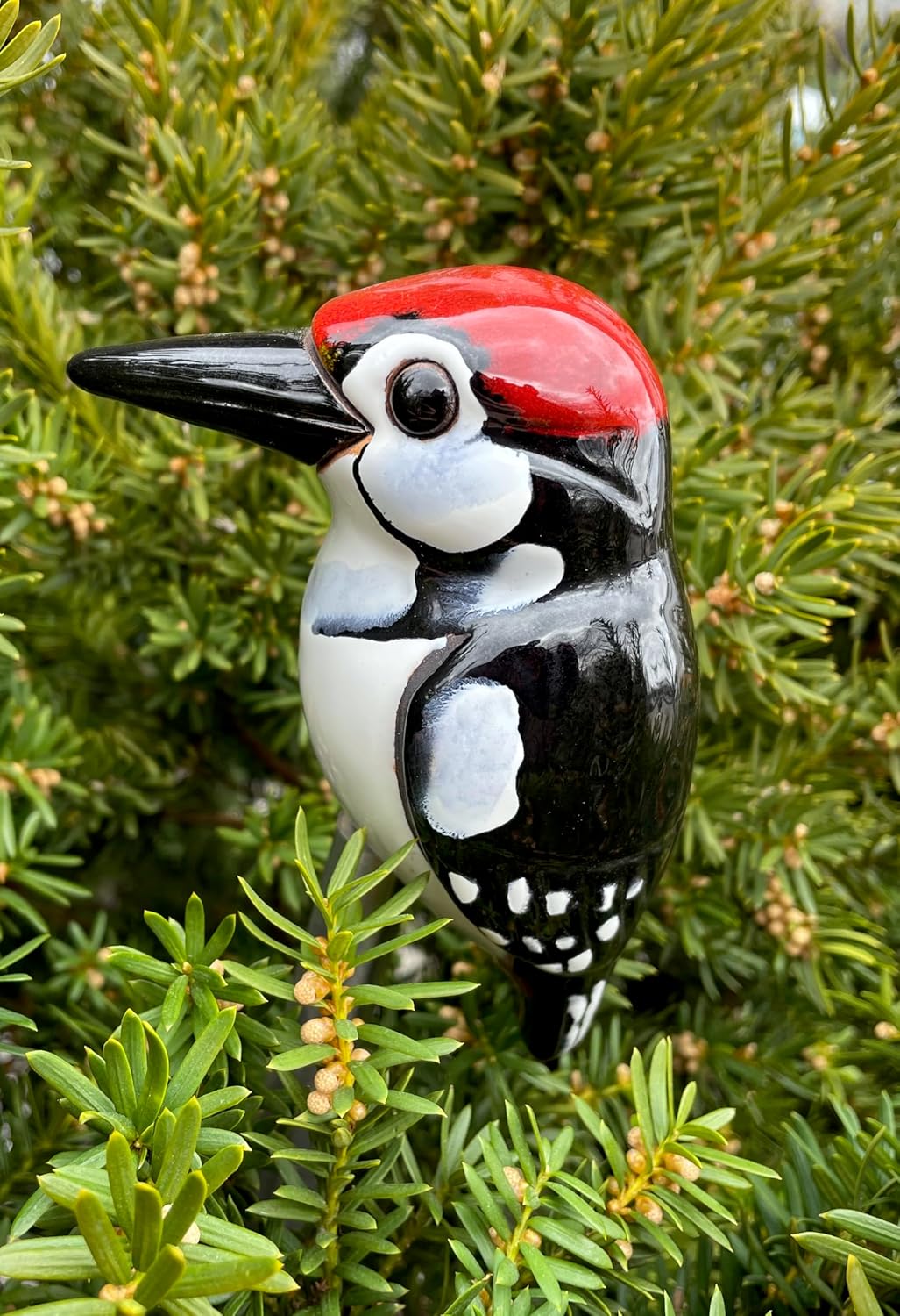 Ceramic Garden Decor - Bird Woodpecker Lawn Stake - Outdoor Statue - Perfect, Unique Gifts for Gardeners Woman, Men, Yard Gifts - Handmade, Frostproof