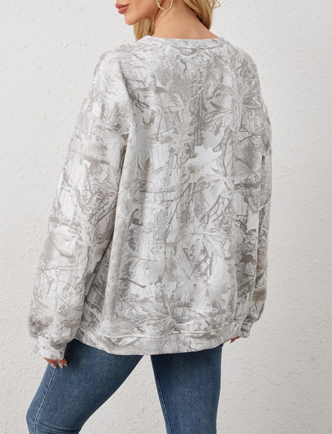 Camo Sweatshirt for Women Mens Oversized Fleece Maple Leaf Print Hoodies Camouflage Crewneck Long Sleeve Pullovers - Image 5