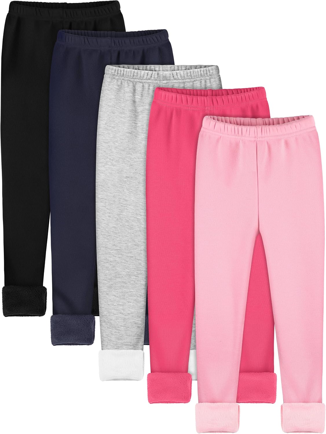 Resinta 5 Pack Girls Fleece Lined Leggings Winter Warm Leggings for Girls