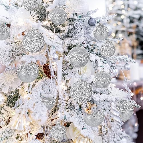 Miniatura 40 de Poen Juego de 24 adornos de bolas de Navidad con brillantina para colgar en el árbol de Navidad, bolas de Navidad de espuma con lentejuelas, Oro rosa