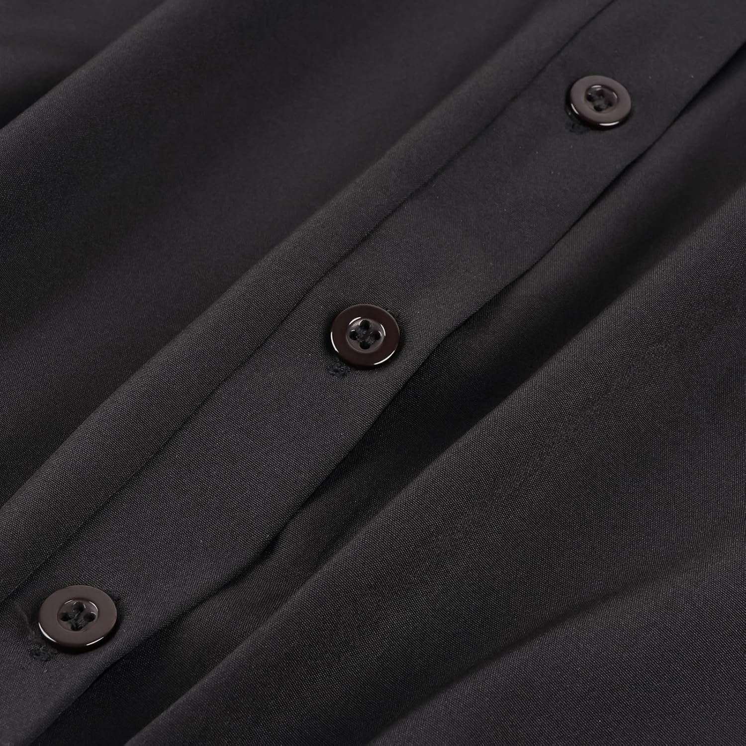 Womens Short Sleeve Casual Dress with Shirt Collar Solid Color Waist Tied A Line Button Design Dress - Image 7