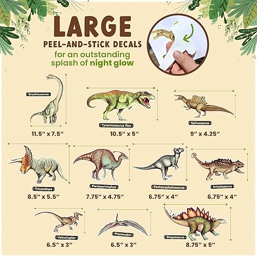 Miniatura 2 de Calcomanías de pared de dinosaurios que brillan en la oscuridad, 10 calcomanías de pared grandes y brillantes para paredes y techos de dormitorio,