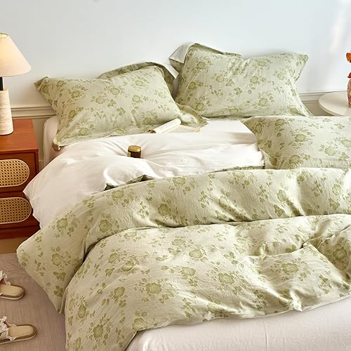 Miniatura 42 de 3 piezas de juego de funda de edredón tamaño individual XL, funda de edredón blanca con estampado floral azul, ropa de cama coquette de algodón