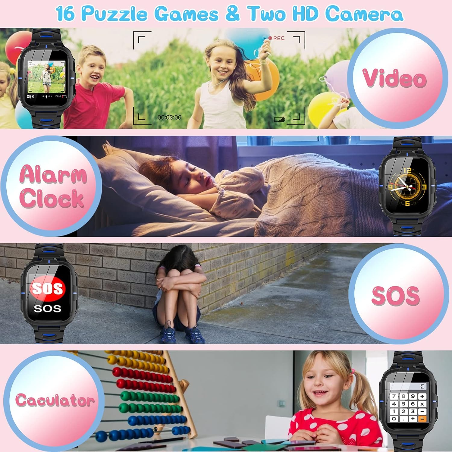 ELEJAFE Kids Smart Watch for Boys Girls Calls, Phone, SOS, 24 Games, 2 Cameras - Image 4