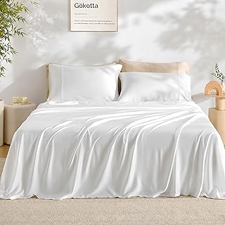 GOKOTTA Queen Bamboo Rayon Sheets Set, Silky Soft Cooling Sheets Stay Put | 100% rayon derived from bamboo, elastic corner straps, 310 TC, breathable, moisture-wicking, 10–16 in deep pockets