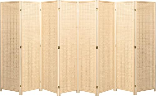 Legacy Decor Separador de habitación de 8 paneles de color natural de madera y tejido de bambú