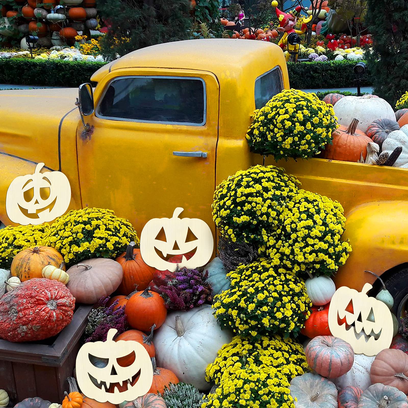 Adboros 60-Piece Halloween Wooden Pumpkin Cutouts - Unfinished DIY Craft Shapes For Fall Decor