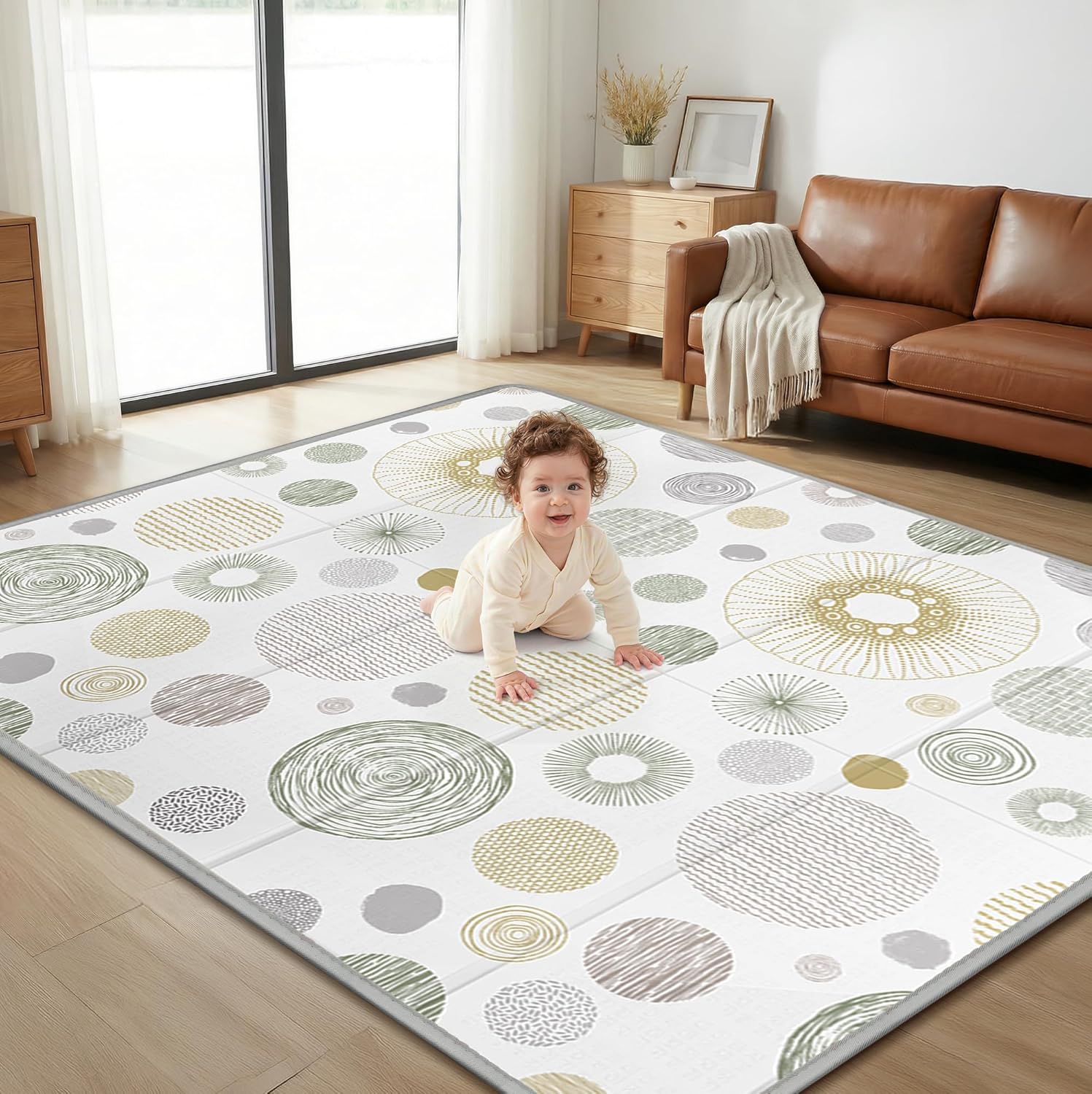 Baby Play Mat 79x 71 Inch - XL Baby Play Mats for Floor, 0.8 Inch Thick Padding Playpen Mat, Foldable Play Mat, Reversible & Non-Slip PlayMat, Waterproof Crawling Mat for Infants, Toddlers & Babies