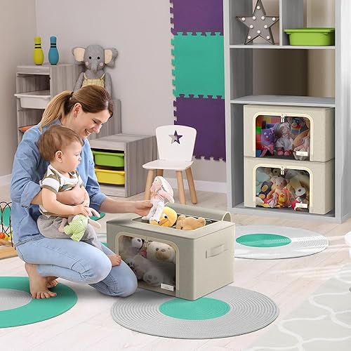 Miniatura 6 de Sorbus Contenedores de almacenamiento con marco de metal, bolsas organizadoras de ropa apilables y plegables, contenedores de almacenamiento de tela