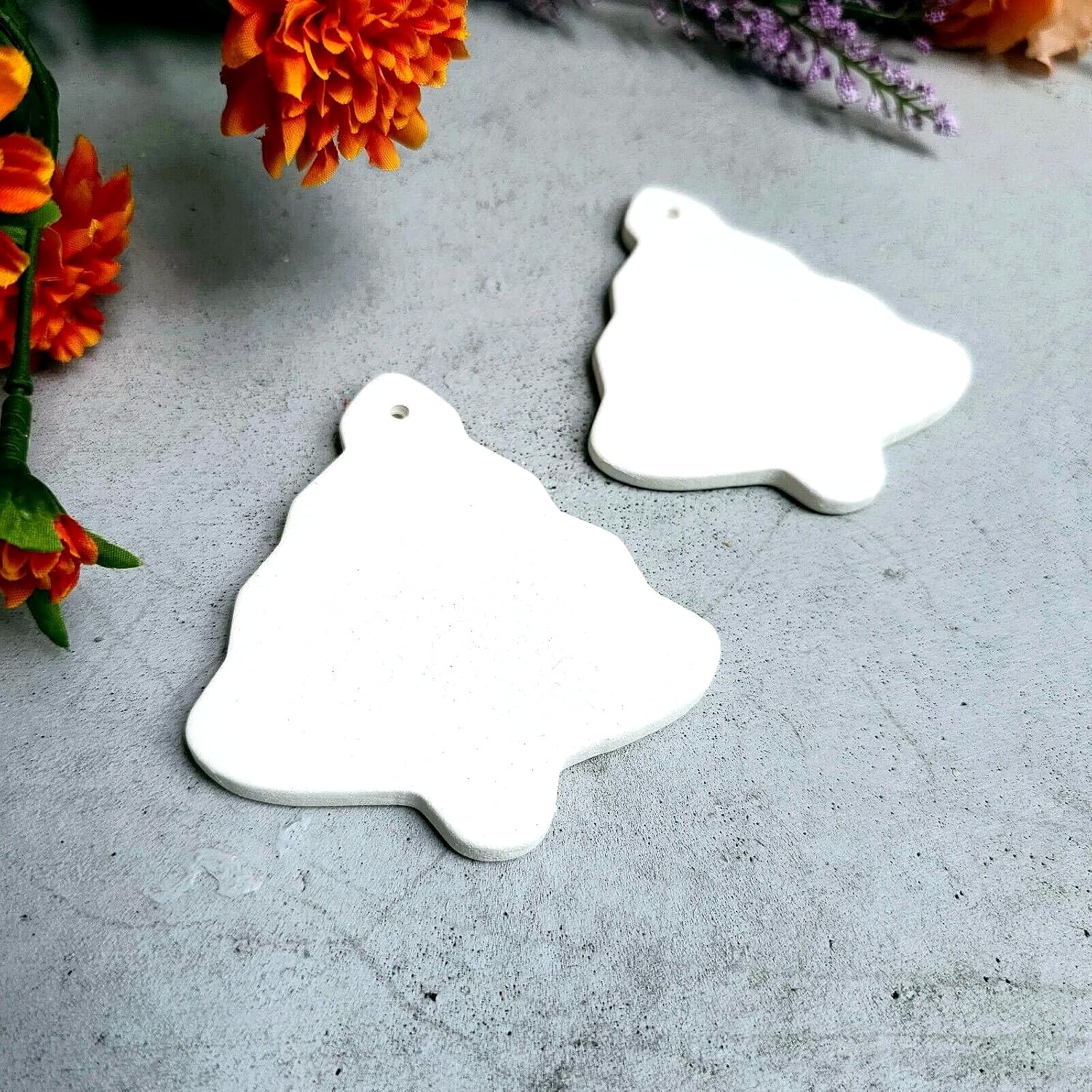 Pair of Christmas Tree Ornaments 4" Ceramic Bisque Ready to Paint Pottery