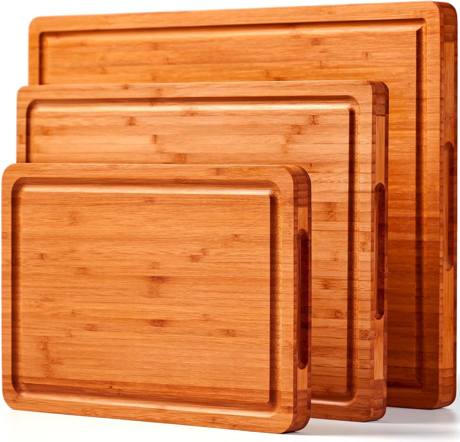 Allsum Wood Cutting Board Set of 3 for Kitchen - Extra Thick Large Carbonized Bamboo Kitchen Chopping Boards with Juice Grooves for Meat, Vegetables, Charcuterie Serving