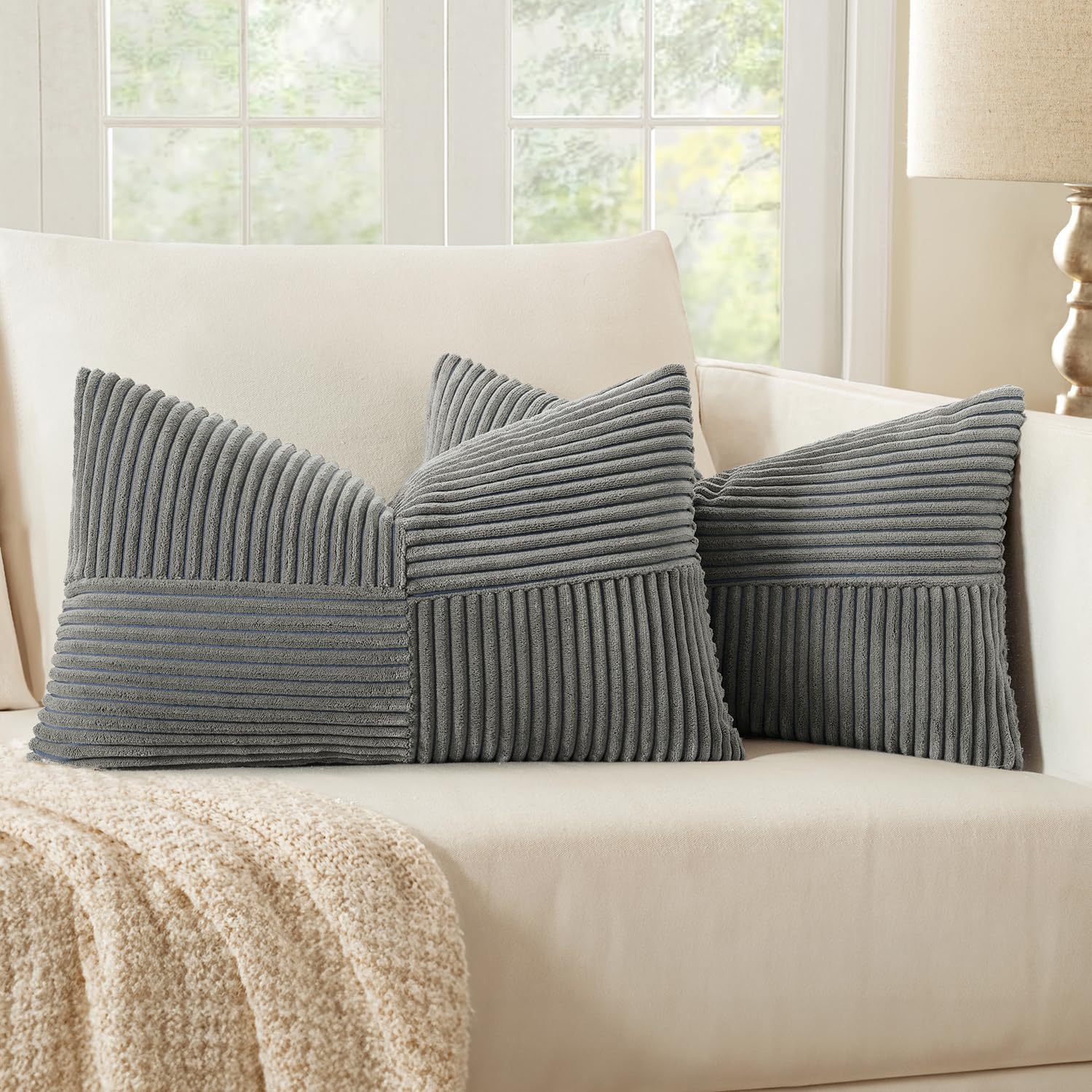 MIULEE 2er Set Kord Kissenbezug Dekorative Kissenhülle Sofakissen Modern Weich Deko Couchkissen mit Verstecktem Reißverschluss Sofa Zierkissenbezug