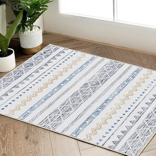 jinchan Alfombra bohemia de 2 x 3 pulgadas, alfombra marroquí para el suelo, alfombra de barro, alfombra geométrica bohemia, alfombra de felpilla