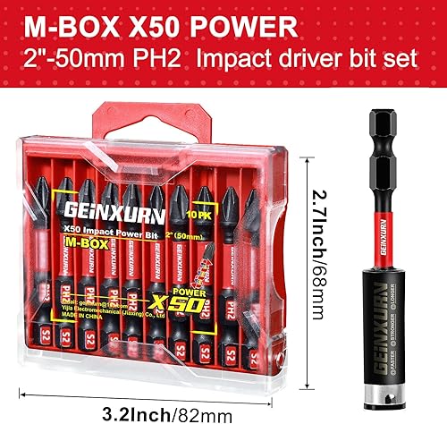 Miniatura 9 de Impact - Puntas de destornillador Phillips de impacto de 2 pulgadas #2, paquete de 30 (PH2) magnéticas de acero S2 con 1 portapuntas de impacto y