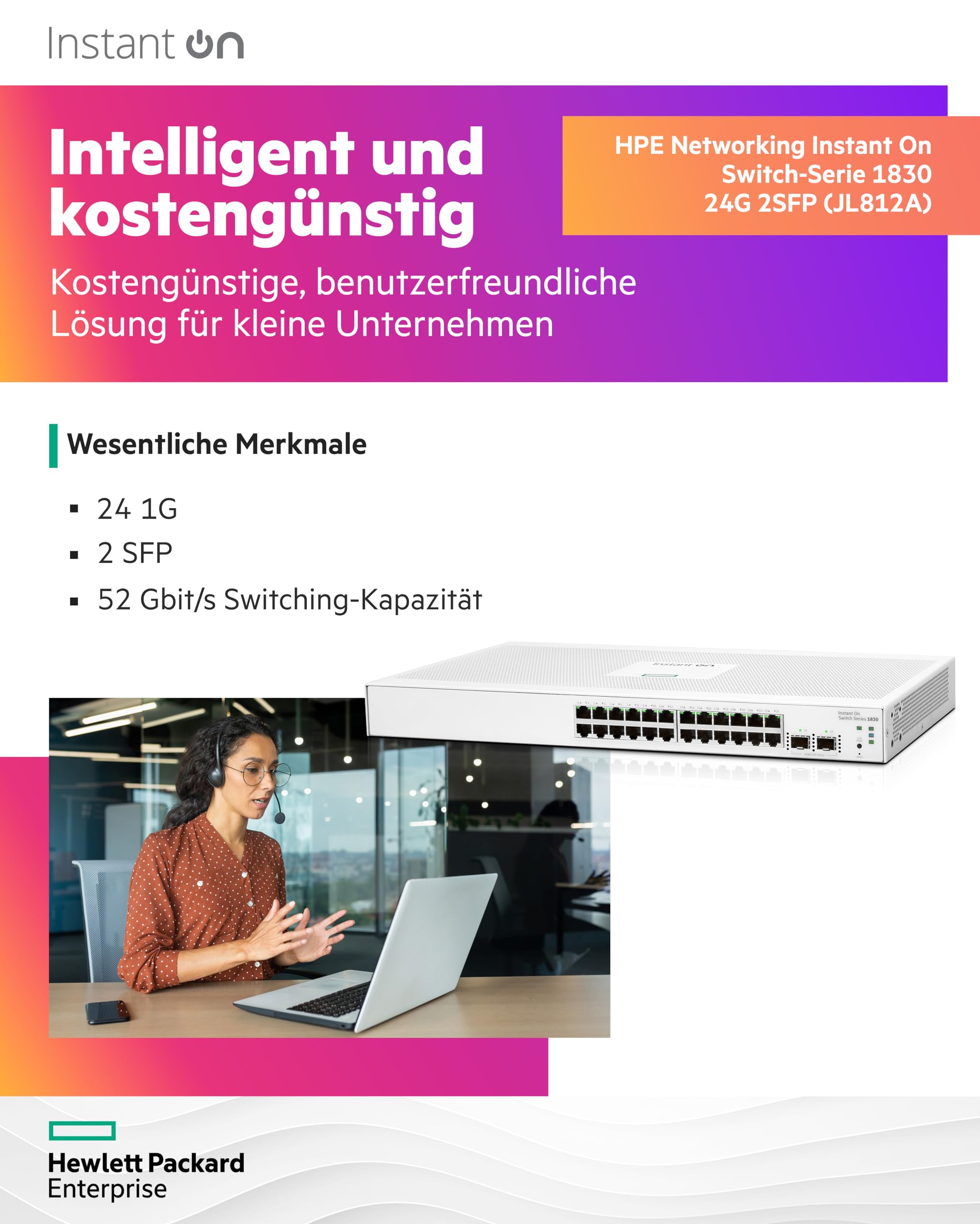 Hewlett Packard Enterprise Aruba Instant On 1830 24g 2sfp Gestito L2 Gigabit Ethernet [10/100/1000] 1u (aruba Switch Ion 1830 24g - 2sfp Europe - Eng