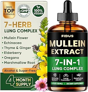 Fidus Mullein Drops for Lungs & Lymphatic Drainage – 7 Herb with Echinacea, Oregano, Ginger, Elderberry, Marshmallow Root & Thyme– Lung Detox for Smokers– Respiratory & Immune Support, 4 fl oz