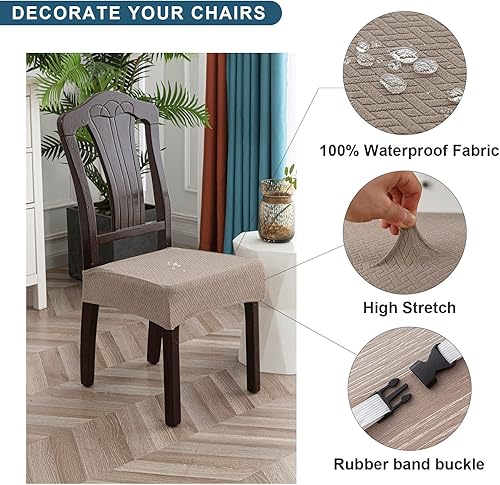 Miniatura 2 de Genina Fundas de asiento impermeables para sillas de comedor, fundas impermeables para sillas de comedor (4 piezas cubiertas en la parte trasera,