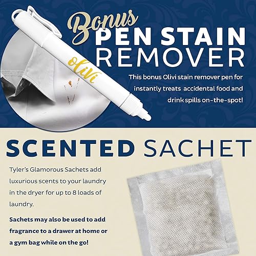 Miniatura 5 de Tyler DIVA Glamorous Wash Detergente para ropa – 1 galón – Con bolígrafo removedor de manchas Olivi – Saco perfumado fresco – Detergente para ropa