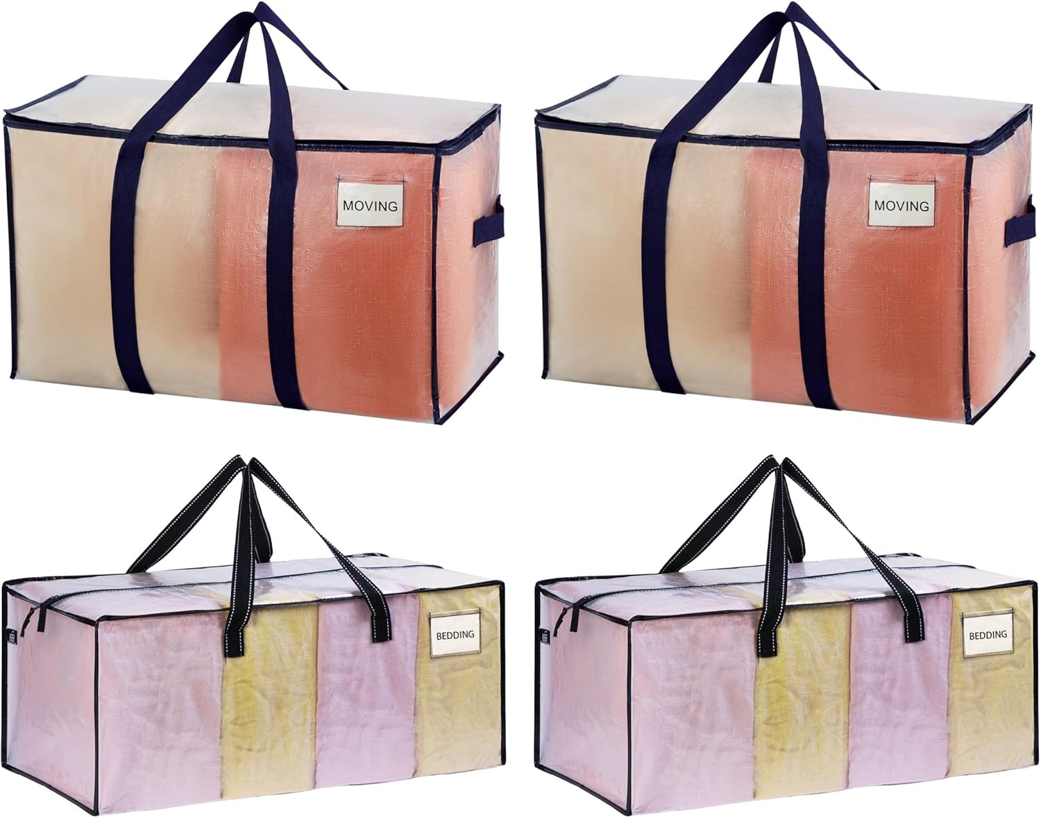 VENO 4 Pack Clear Heavy-Duty Moving Storage Bags (2 w/Wrap Around Handles + 2 Compact Moving Bags)