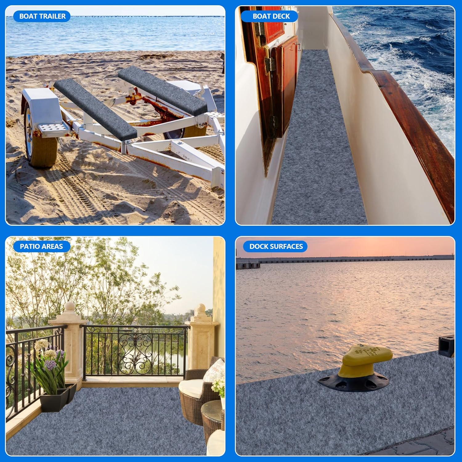 Boat Trailer Bunk Carpet, 20ft X 20in Bunk Carpet for Boat Trailers, 8mm Thickness Trailer Bunk Carpets for Boat Trailers or Jet Ski Ramps - Light Grey