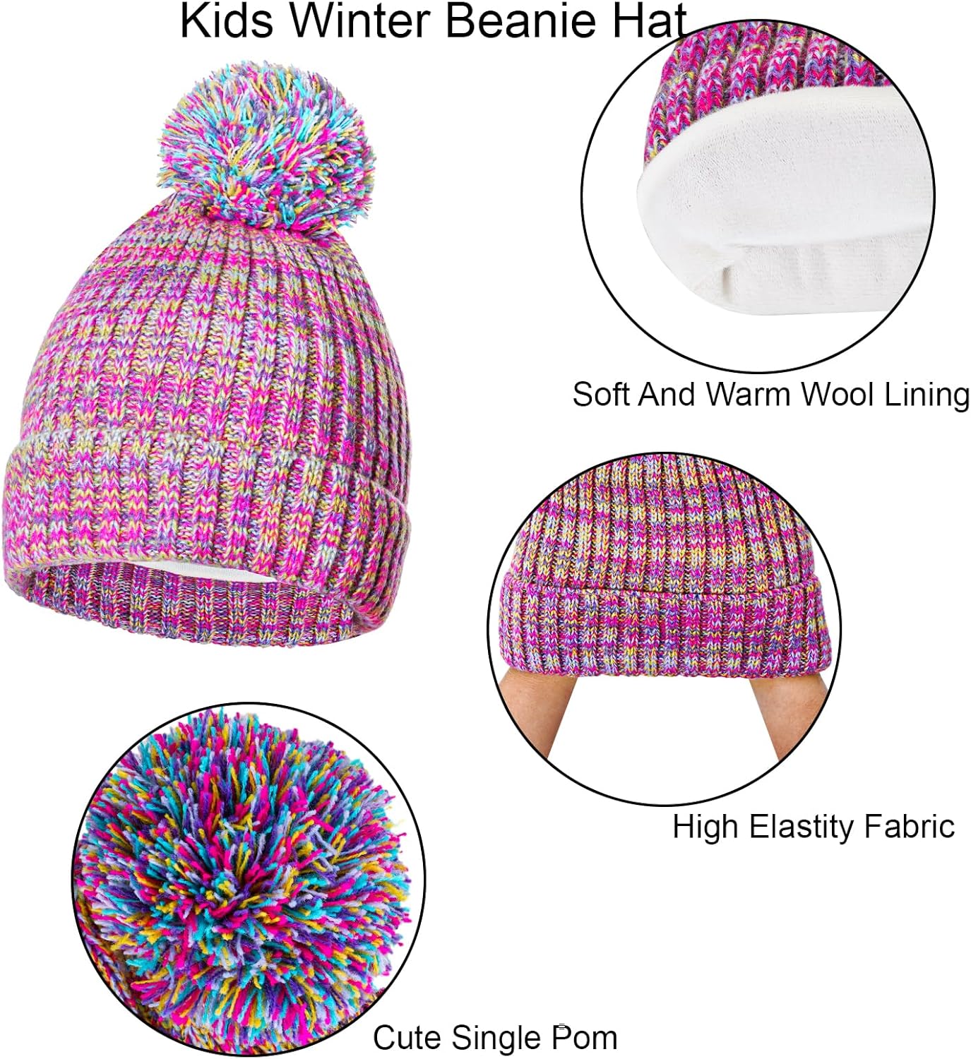 Kids Winter Hat Gloves Scarf Set Girls Toddler Beanie Hat Fleece Lined Knit Neck Warmer with Pom Mittens Set - Image 3