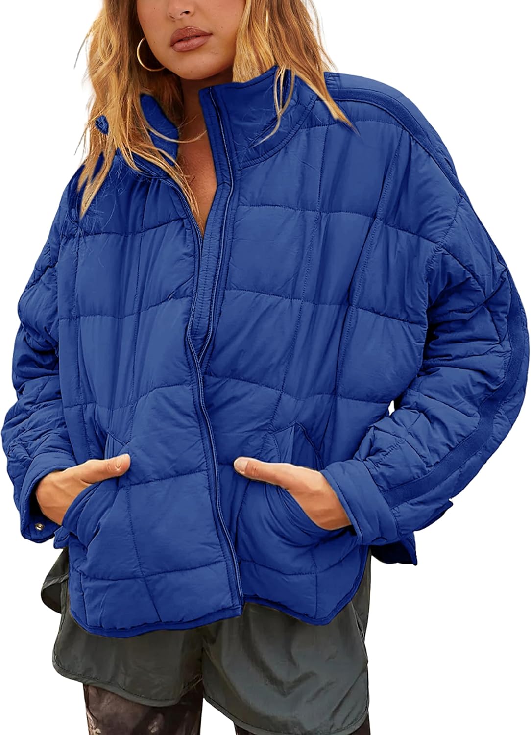 Bianstore Women's Oversized Splice Quilted Lightweight Puffer Jacket Casual Padded Coat