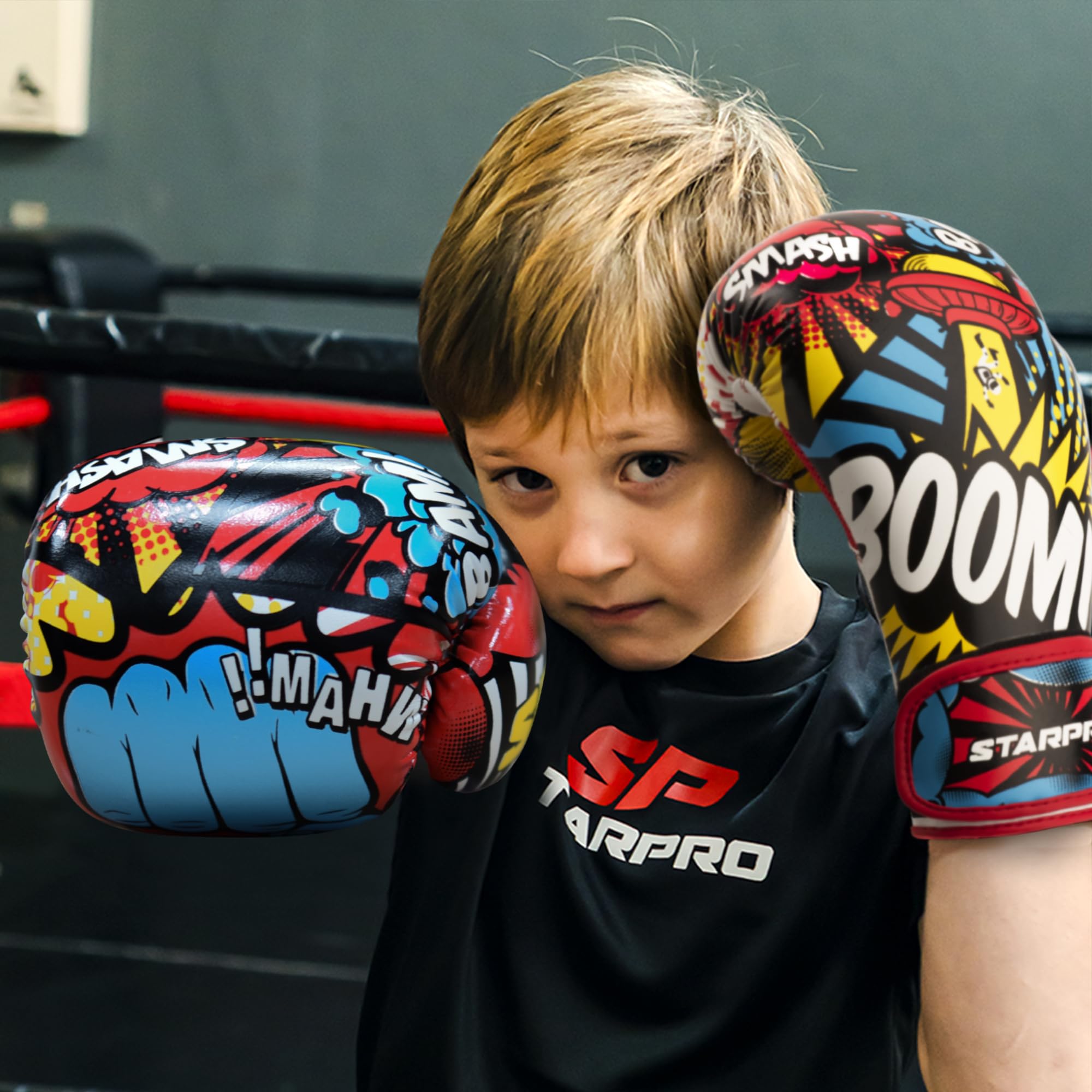 Starpro Guantoni Boxe Bambini Training - Muay Thai Kickboxing Sparring Guanti Sacco Boxe Allenamento Esercizio Fitness Boxing Gloves | 6oz 8oz Rosso Nero | Pelle Sintetica per Uomini e Donne