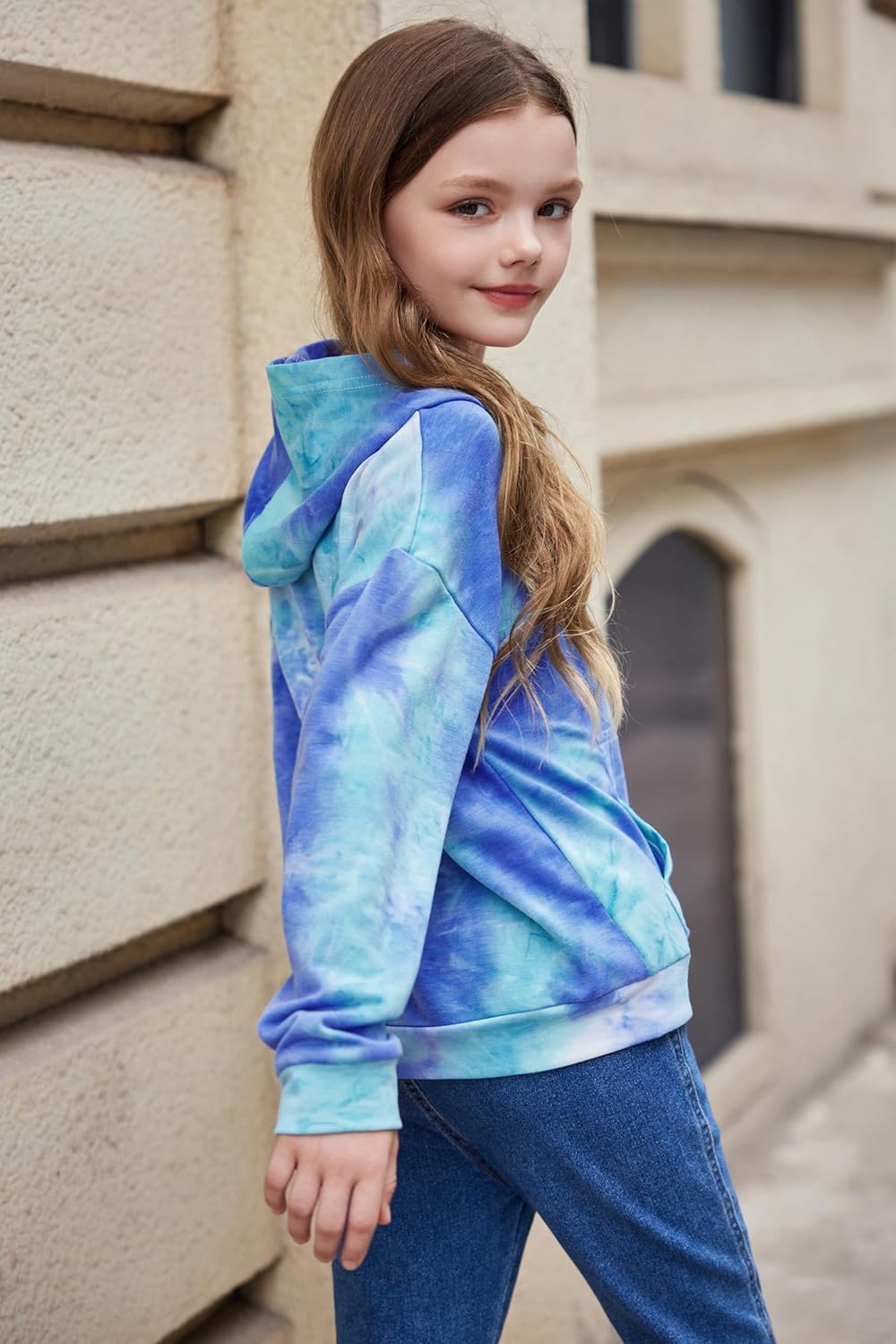 Arshiner Girls Tie Dye Sweatshirts Loose Casual Hoodies Long Sleeve Pullover Hooded Tops With Pockets - Image 5