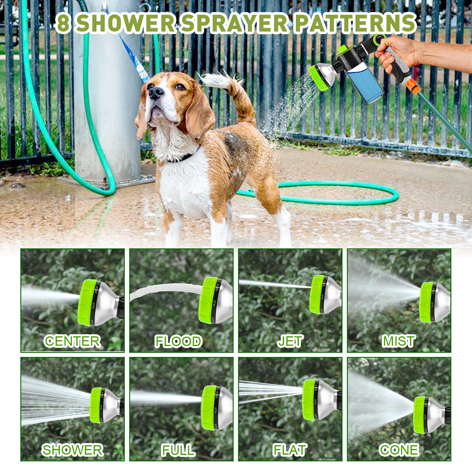 Dog Washing Hose Attachment, Dog Sprayer with 3.5oz/100cc Soap Dispenser Bottle, Massage Brush, Solid Brass Garden Hose Adapters, Garden Hose Nozzle for Pet Bathing, Car Washing