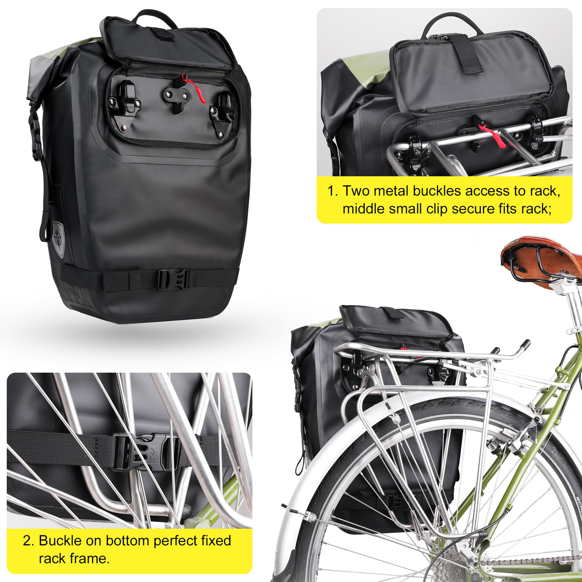 ENJOHOS Borse Bici Posteriore Laterali Multifunzionale Borse per Bicicletta Posteriori Impermeabile Zaino Bici MTB Porta PC Scomparto Borsa Portapacchi Bauletto Bici per Ciclismo e Viaggio, Nero-27L