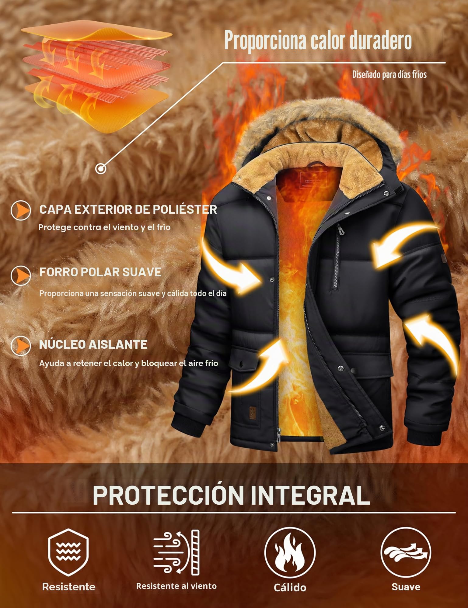 MAGCOMSEN - Chaqueta de Invierno Hombre, Resistente al Viento, Forro Polar, Impermeable, Capucha, Manga Larga, Verde, Talla XXL