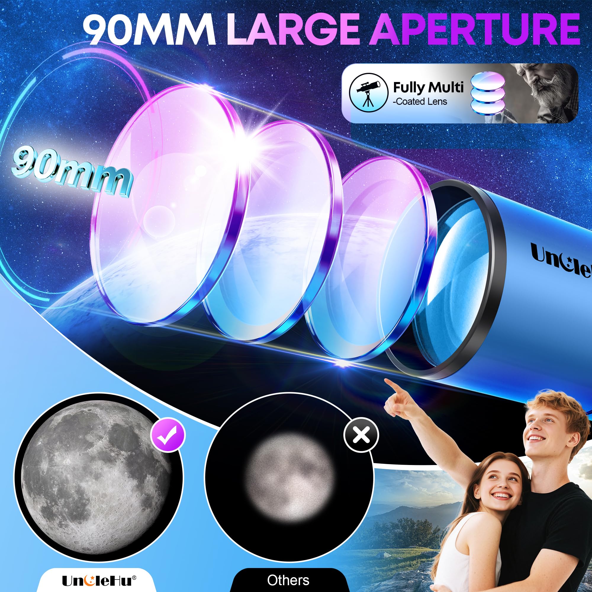 BOSSDUN Telescoop, astronomische telescoop voor volwassenen en kinderen, high-performance refractortelescoop met 70 mm opening en 400 mm voor beginners, wit