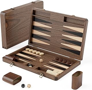 Premium Backgammon-Set aus Schwarznussbaumholz - Luxus-Reisespiel (Mit Würfeln & Verdoppler)