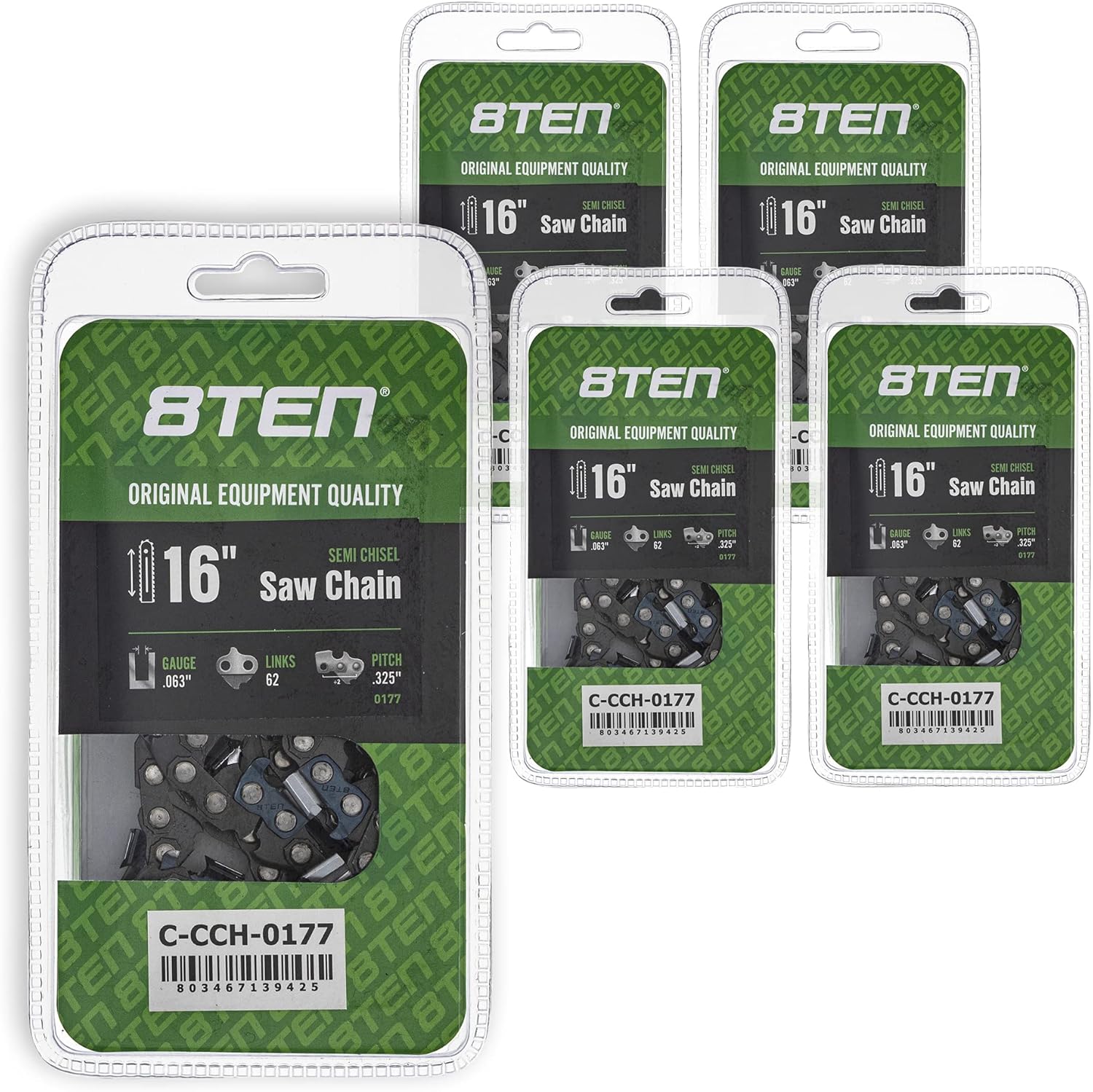 8TEN Semi Chisel Chainsaw Chain 16 Inch .063 .325 62DL for Stihl 025 MS 230 241 250 251 (2 Pack)