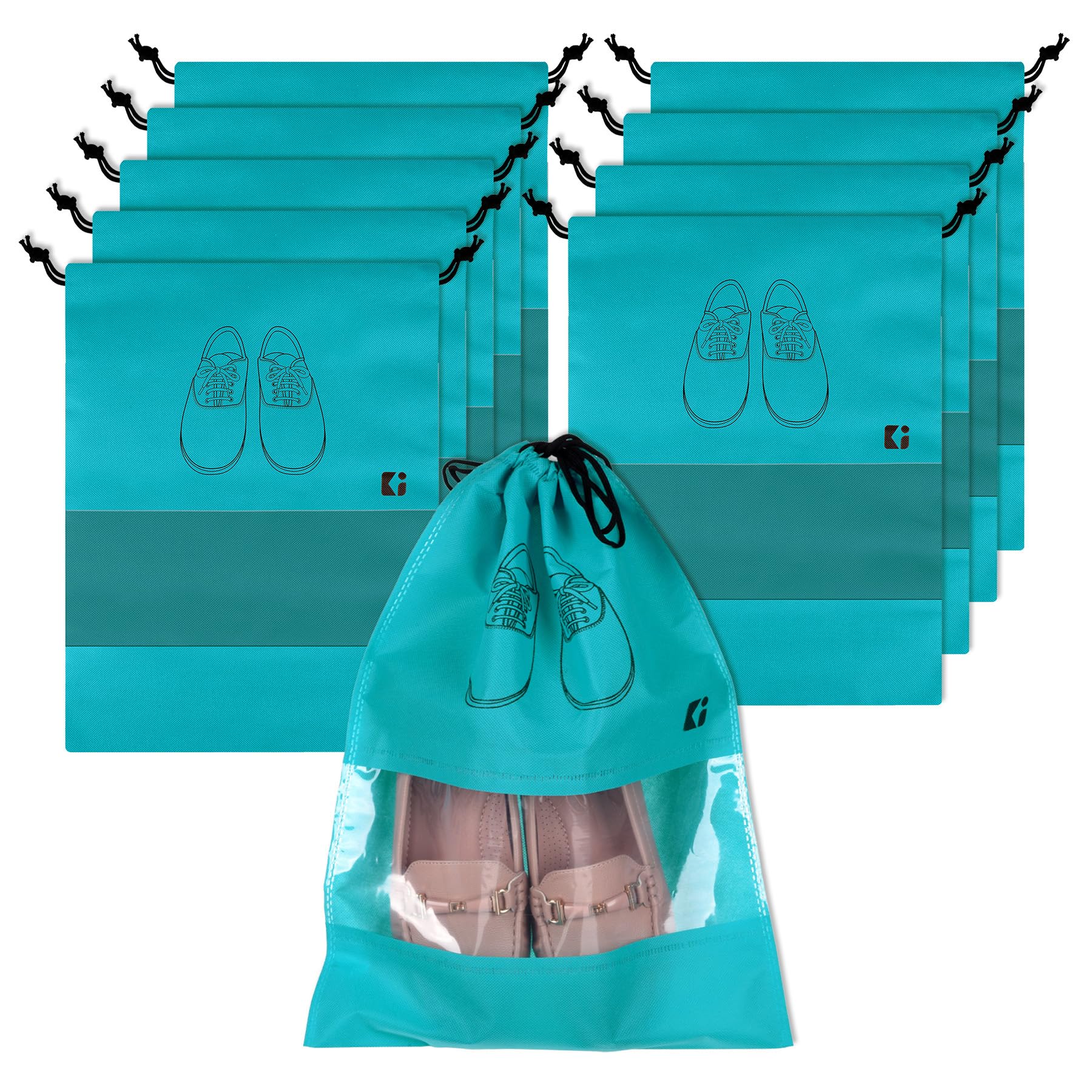 Kuber Industries Paquete de 10 bolsas para zapatos | Bolsas de zapatos para viajes | Bolsas de almacenamiento de zapatos no tejidas | Juego de organizadores de almacenamiento | Cubierta de zapatos con