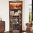 DWVO Corner Bar Cabinet with LED, 72" Tall Farmhouse Wine Cabinets, Liquor Stand w/Tempered Glass Door & Adjustable Shelf, Alcohol Storage with Wine Rack & Glass Holder for Living Room, Off White
