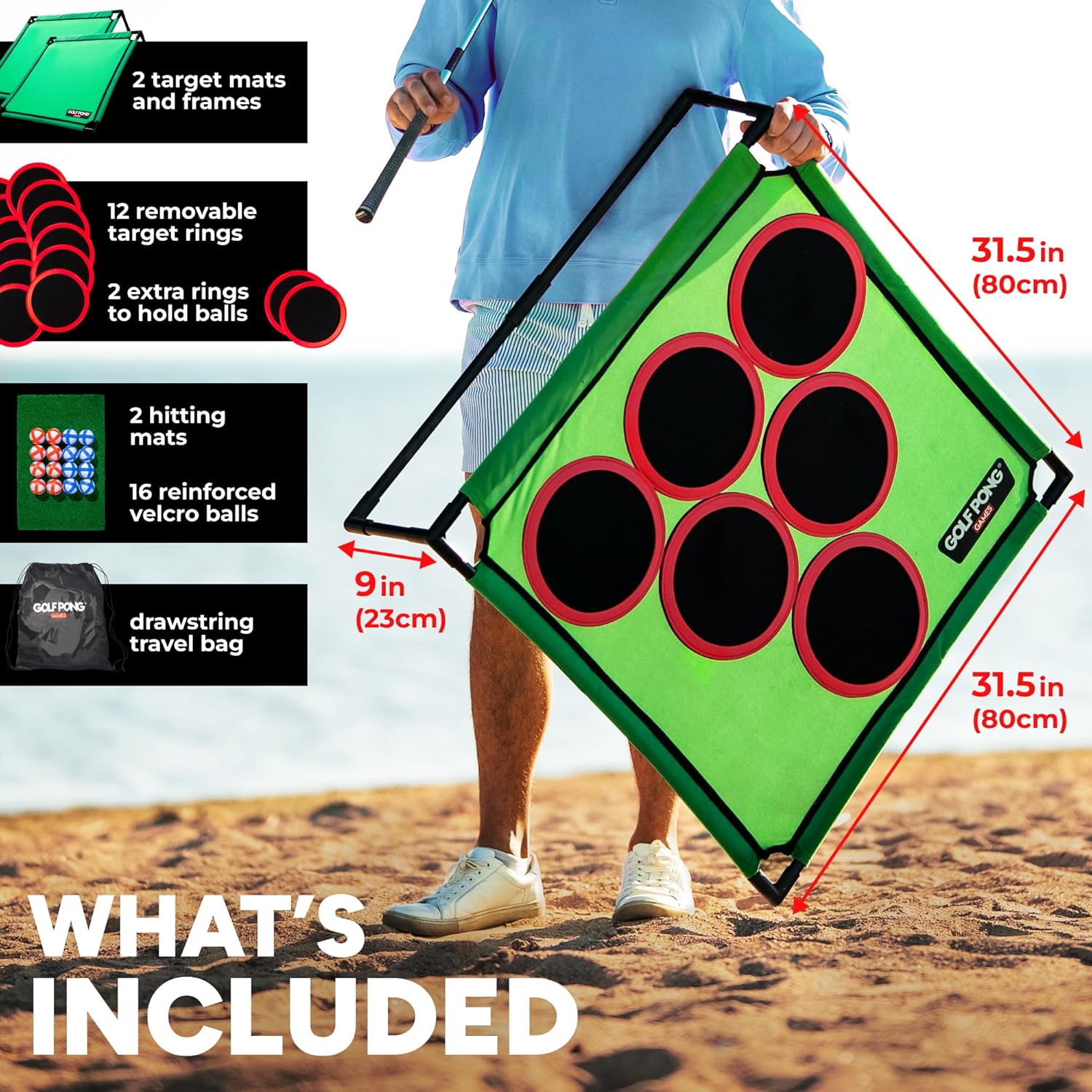 Golf Pong Versus Edition, (2 Pack) Game Set, Jumbo Backyard Lawn Game, Portable Indoor/Outdoor Chipping Golf Gift for Men, Women & Family