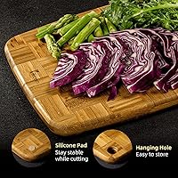 Vista 2 de Tabla de cortar de bambú, tablas de cortar para cocina, tabla de cortar de madera para carne, queso, verduras, tabla de cortar reversible