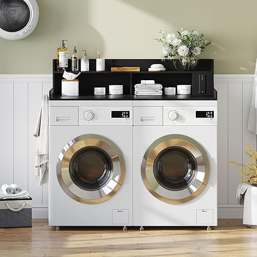 Miniatura 9 de Encimera mejorada de 2 niveles para lavadora y secadora con toma de corriente, encimera grande de lavandería de 54 pulgadas de ancho x 27.6 pulgadas